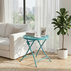 TeoKJ Folding Outdoor Side Tables, Anti Rust Small Patio Table Round Metal - Image 5
