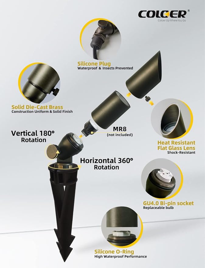 COLOER Mini Size Die-cast Brass Landscape SpotLights Outdoor, 12Volt AC/DC Low - Image 3