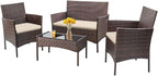 FDW Rattan Furniture Brown Wicker Chair Patio Bristo Set by FDW