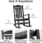 Devoko HDPE Rocking Chair Plastic Outdoor Indoor Patio Rocker Chair High Back - Image 4
