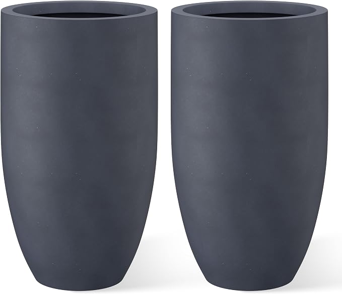 Kante 24 Inch Tall Round Concrete Planter, 2 Pack Large Indoor Outdoor Plant by Kante