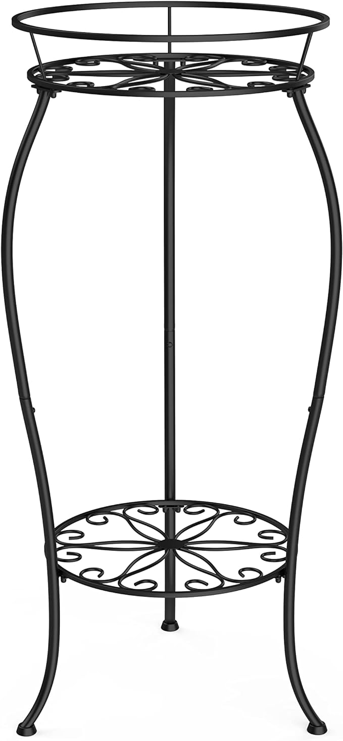 FaithLand Plant Stand, Metal Planter Holder Indoor Outdoor, 2 Tier Round Potted by FaithLand
