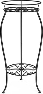 FaithLand Plant Stand, Metal Planter Holder Indoor Outdoor, 2 Tier Round Potted by FaithLand