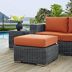 Modway Summon Wicker Rattan Outdoor Patio Sunbrella Square Ottoman in Canvas - Image 2