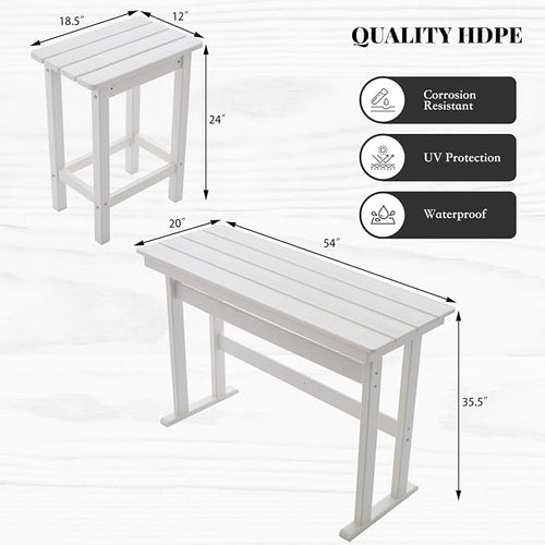 3 Pcs HDPE Outdoor Bar Set of 2 Includes Bar Height Table and Chairs, Patio Bar - Image 2