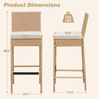 ECOTOUGE Outdoor Bar Stools Set of 2, Wicker Woven Patio Stools & Patio Bar - Image 3
