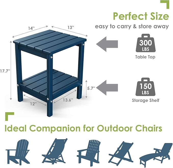 GREENVINES Adirondack-Outdoor-Side-Table | Set of 2 | 14 x 13 Inches | HDPE - Image 3