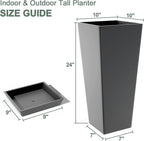 Set of 2 Tall Planters with Drainage Tray, 24 Inch Large Flower Pots - Image 2