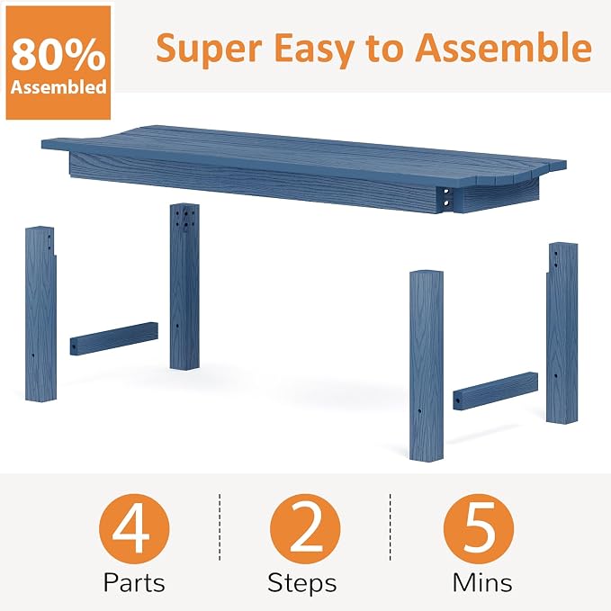 Outdoor Bench Set of 2, 2-Person Patio Backless Benches, HIPS Weatherproof - Image 7