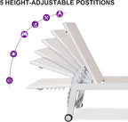 PURPLE LEAF Patio Lounge Chair 2 Pieces White Aluminum Outdoor Chaise Lounge - Image 6