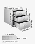 VEVOR Outdoor Kitchen Drawers 18.11" W x 23.23" D x 23.23" H, Triple-Access - Image 3