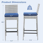 ECOTOUGE Outdoor Bar Stools Set of 2, Wicker Woven Patio Stools & Patio Bar - Image 3