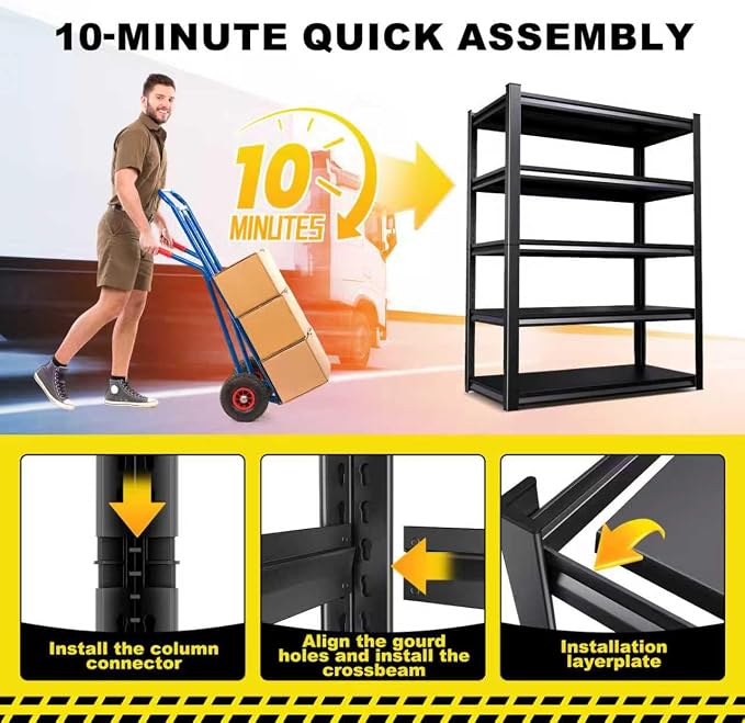 Set of 4 All Metal Garage Shelving-2050 lbs 5 Tier Storage Shelves, Adjustable - Image 3