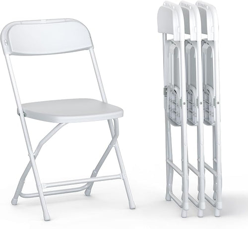 4 PACK White Foldable Plastic Chair | Folding & Stackable | 350 lbs Capacity by OurModernSpace
