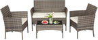 FDW | 4-Piece Patio Furniture Set | Gray & Khakhi | Outdoor Wicker Furniture by FDW