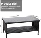 Outdoor Wicker Coffee Table Patio Furniture Garden Rattan 2-Layer Glass Table - Image 3