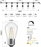Svater 36 FT Outdoor String Lights 2W, Commercial Grade Patio Light - Image 2