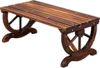 VINGLI Rustic Wooden Wheel Bench Outdoor Bench, Patio Bench Wagon Slatted Seat by VINGLI