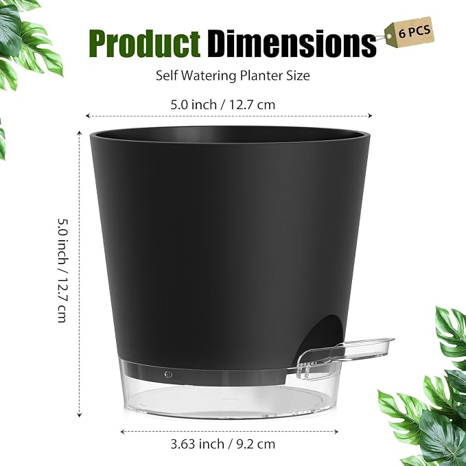 Plant Pots 5 Inch Self Watering Pots, 6 Pack Plastic Planters - Image 5