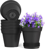 5 Inch Plastic Plant Pots with Drainage Holes and Trays – 6 Pack Small Nursery by WSMKSZ