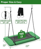 60" Retangular Tree Swing for Kids & Adults, Adjustable Platform Swing - Image 3