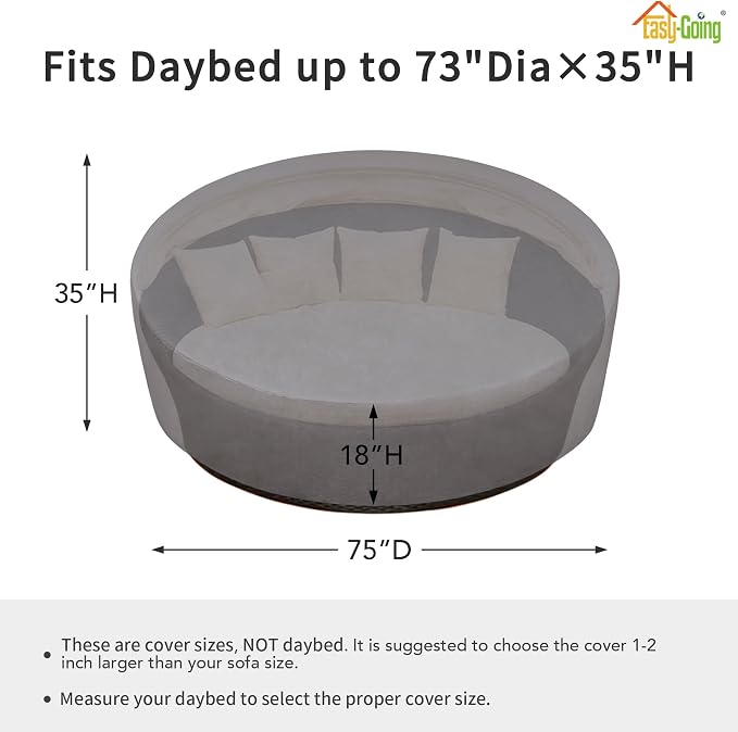 Easy-Going Heavy Duty 600D Outdoor Daybed Cover 75 Inch UV Resistant Patio - Image 2