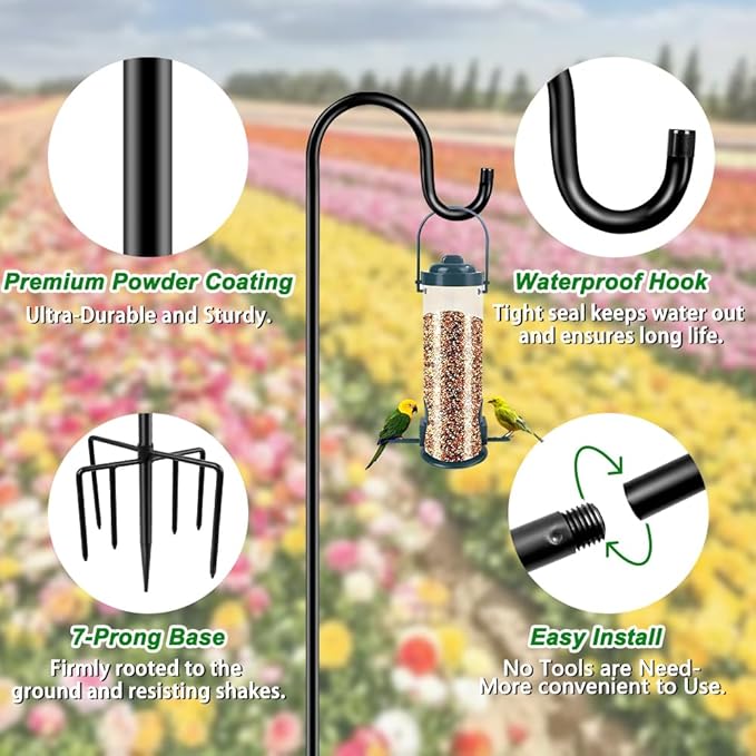 84" Shepherds Hooks for Outdoor, Heavy Duty Garden Bird Feeder Pole Hanging - Image 2