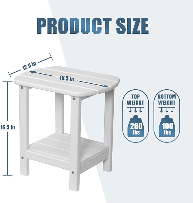 nalone Adirondack Side Table 16.5" Outdoor Side Table HDPE Plastic Double - Image 3