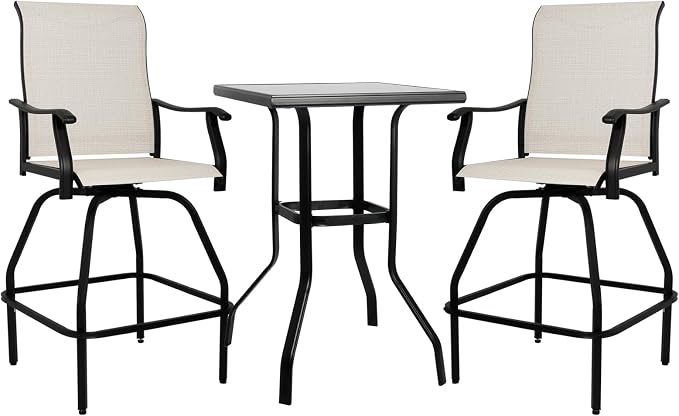 LEVELEVE Patio Bar Set 3pcs Swivel Bar Stools Outdoor Bistro Textilene by Enjoyyourlife