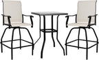 LEVELEVE Patio Bar Set 3pcs Swivel Bar Stools Outdoor Bistro Textilene by Enjoyyourlife