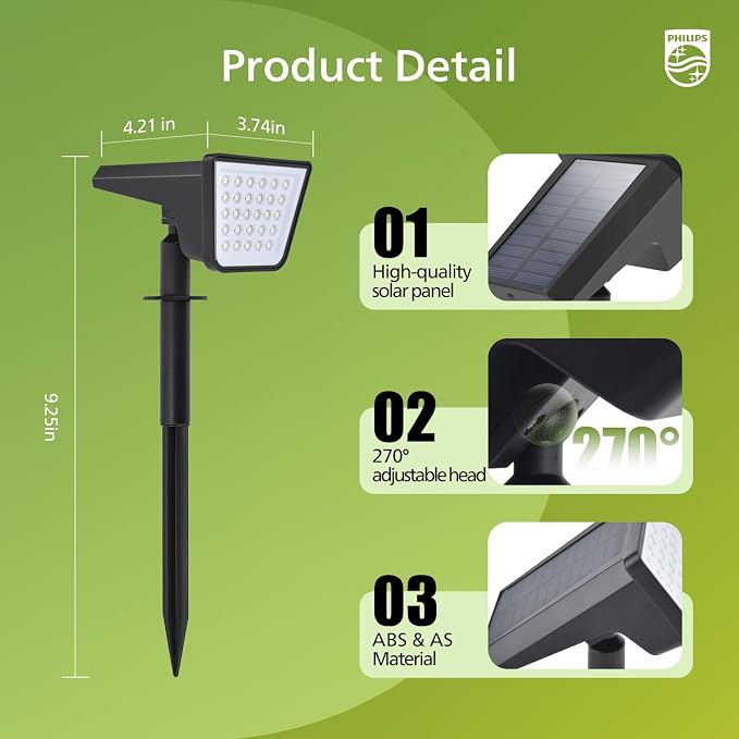 Philips 4 Packs Solar Spot Lights Outdoor Waterproof, 28 LED 7500K Solar - Image 3