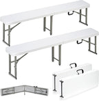 6ft Plastic Folding Bench with Carrying Handle & Lock, Portable Outdoor Bench by Candockway