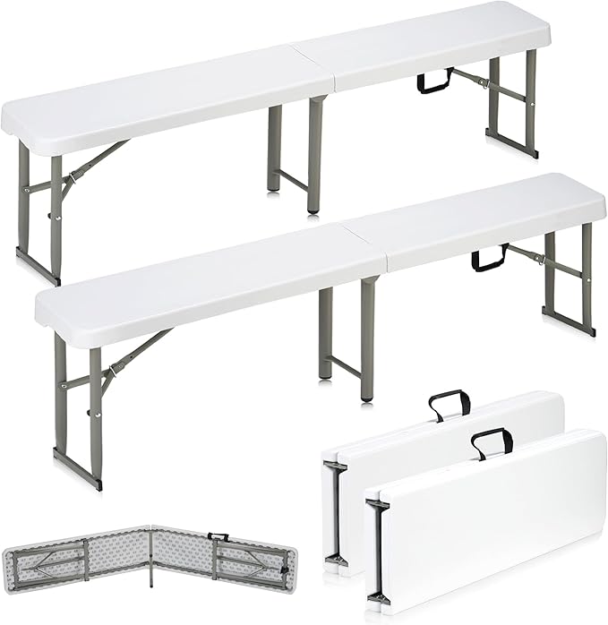 6ft Plastic Folding Bench with Carrying Handle & Lock, Portable Outdoor Bench by Candockway
