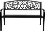VINGLI Outdoor Bench with PVC Welcome Back Pattern, Rust-Resistant Metal Black by VINGLI