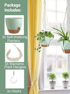 Self Watering Hanging Planters for Indoor Plants 3 Pack Macrame Plant Hangers - Image 5