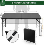 4ft Folding Table with Adjustable Height, Solid Metal Iron Top Portable Camping - Image 3