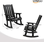 VINGLI Outdoor Rocking Chair Set of 2, Heavy Duty 600 LBS Wooden Rocking Chair - Image 3