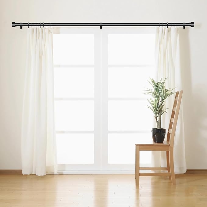 2 Pack Curtain Rods for Windows 66 to 120, 1 Inch Black Adjustable Heavy Duty - Image 3