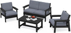 SERWALL 4 Piece HDPE Outdoor Furniture Set, All Weather Wood-Like Outdoor Sofa by SERWALL