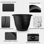 16 Inch Plant Pots Indoor Outdoor, 6 Pack Black Plastic Planters - Image 3