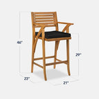 Best Choice Products Set of 2 Outdoor Acacia Wood Bar Stools Bar Chairs - Image 3
