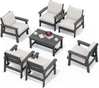 SERWALL HDPE Outdoor Furniture Set, 7 Piece All Weather Wood-Like Outdoor Sofa by SERWALL