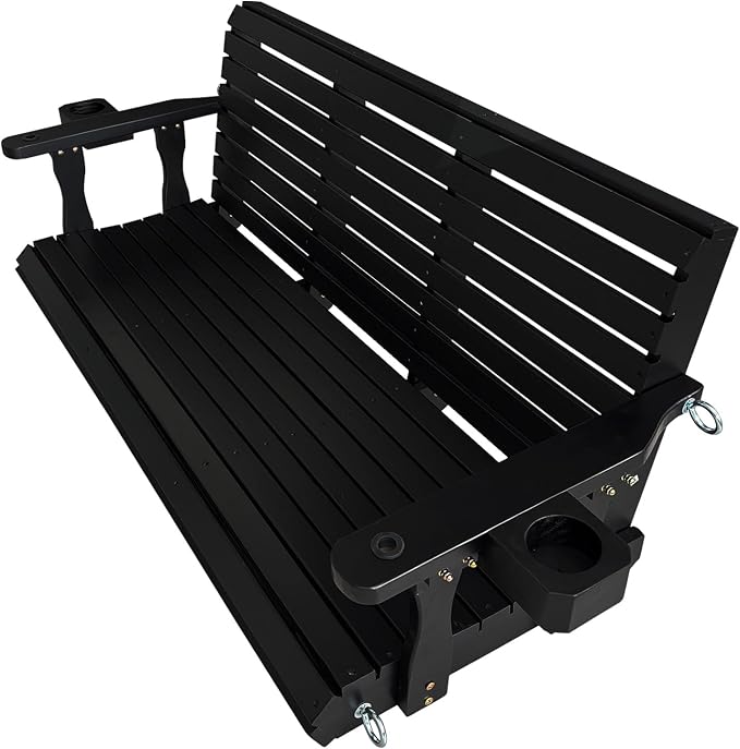 Wooden Porch Swing 3-Seater, High Backrest and Deep Seat, Bench Swing - Image 8