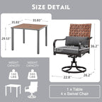 MELLCOM 5-Piece Outdoor Dining Set, 4 Swivel Leather-Look Chairs - Image 2
