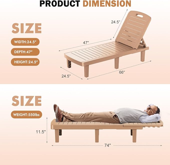 WACASA Outdoor Chaise Lounge Chairs Set of 4, Oversized Lounge Chairs - Image 2