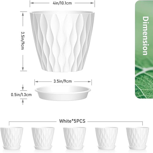 4 inch Small Plastic Nursery Pots, 5 Pack Water Ripples Plant Pots - Image 2