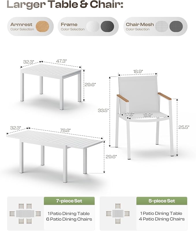 Outdoor Aluminum Patio Dining Table Set - Image 7