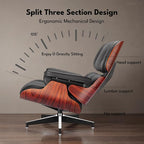 Top Black Grain Leather, Mid Century Chaise Lounge Chair and Ottoman, Modern - Image 7