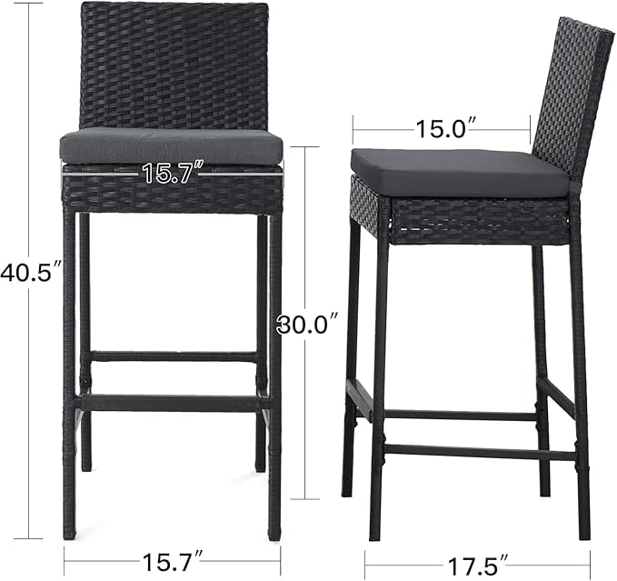 ECOTOUGE Outdoor Bar Stools Set of 4, Wicker Woven Patio Stools & Patio Bar - Image 2
