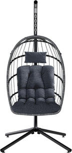 SWITTE Egg Chair Outdoor with Stand, Indoor Wicker Hanging Egg Swing Chair with - Image 9